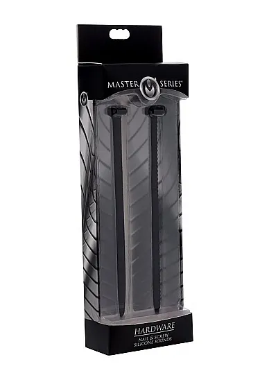 Zestaw silikonowych sond do penisa w kształcie gwoździa i śruby - czarny AF852 - Hardware Nail & Screw Silicone Sounds - Black