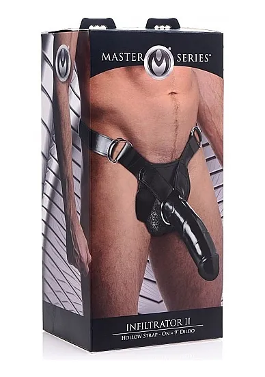 Powiększająca nakładka na penisa na uprzęży - Infiltrator II  czarna AF232 - Infiltrator II Hollow Strap On