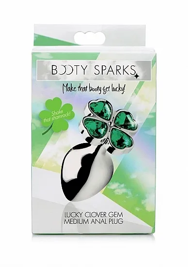 Duży korek analny z cyrkoniami - Szczęśliwa, czterolistna koniczynka - srebrny AG185-MEDIUM-Lucky Clover Gem - Medium Anal Plug - Silver