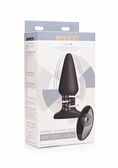 Wibrujący i obrotowy korek analny Model R  - Czarny AF483  - Model R Smooth Rimming Plug - Black