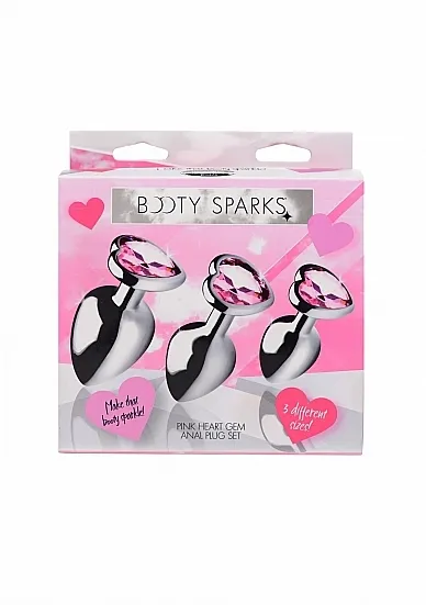 Zestaw korków analnych Różowe serduszka - Pink Heart Gem Anal Plug Set - srebrny AG191