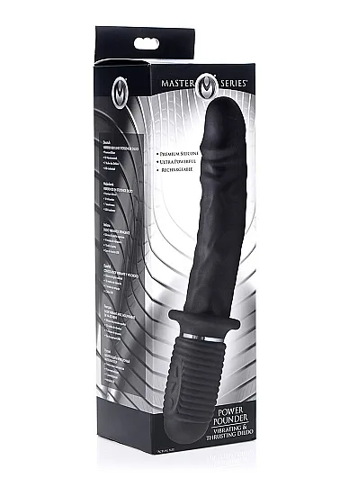 Duże silikonowe dildo wibrator Power Pounder - Power Pounder Vibrating and Thrusting Silicone Dildo - czarny AF911