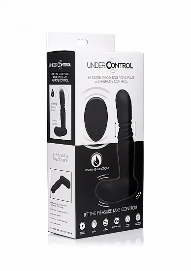 Podgrzewany korek analny sterowany góra-dół - Silicone Thrusting Anal Plug with Remote Control - czarny AF944