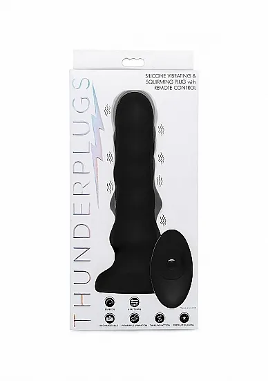 Falujący wibrator analny z pilotem - Silicone Vibrating & Squirming Plug - czarny AF947