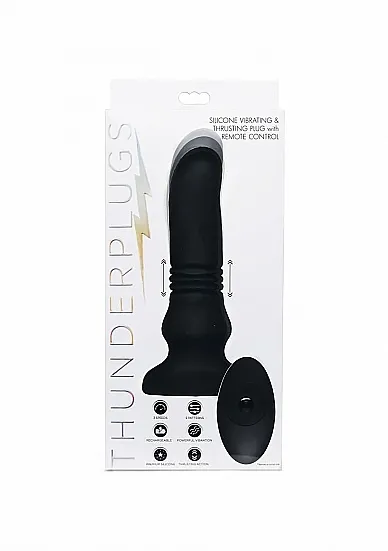 Korek analny z funkcją góra-dół - Silicone Vibrating & Thrusting Plug - czarny AF948