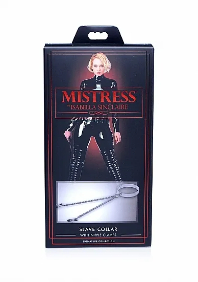 Obroża Niewolnika - stalowy kołnierz z zaciskami na sutki - Slave Collar with Nipple Clamps - IS115