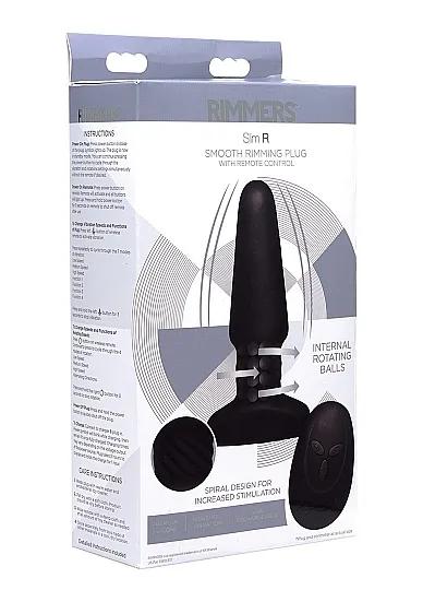 Obrotowy korek analny na sterowanie - Slim R Smooth Rimming Plug with Remote Control - czarny AF932
