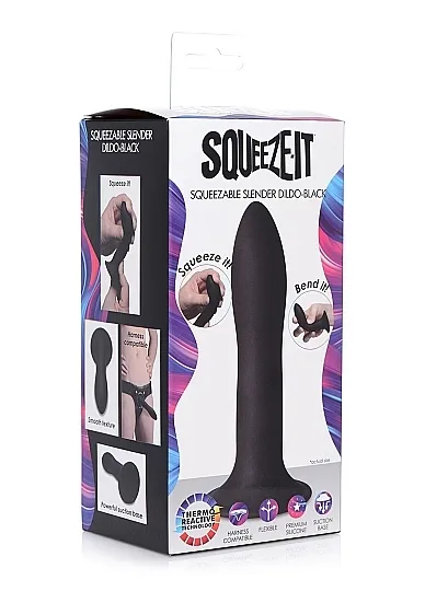 Sprężyste Termo Dildo Silexpan - Squeezable Slender Dildo - czarne AG474-BLACK