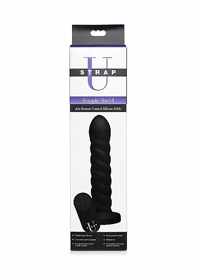 Sprężyste dildo spiralne z pilotem - SU Supple Swirl 21x Remote Control Silicone Dildo - czarne AF937