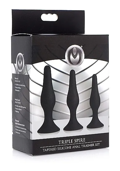 Zestaw korków do treningu analnego x3 - Triple Spire Tapered Silicone Anal Trainer Set of 3 - czarny AG376