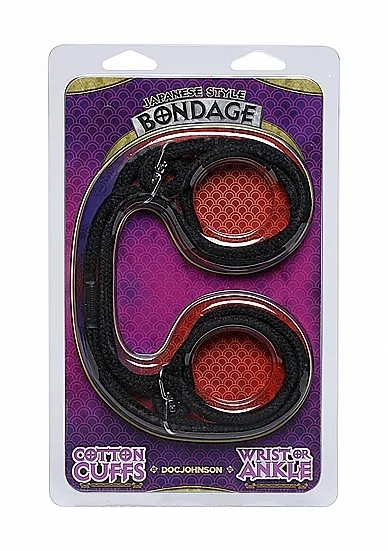 Bawełniane Kajdanki Na Ręce lub Nogi - Czarne - 100% Cotton Wrist or Ankle Cotton Cuffs - Black - 2103-07-CD