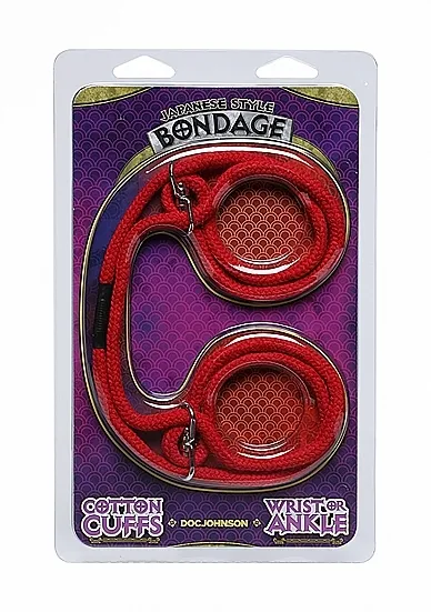 Bawełniane Kajdanki Na Ręce lub Nogi - Czerwone - 100% Cotton Wrist or Ankle Cotton Cuffs - Red - 2103-05-CD