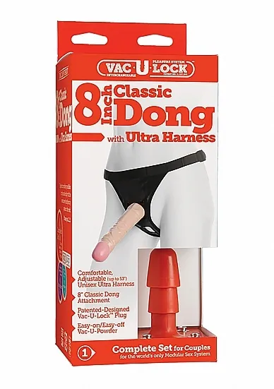Vac-U-Lock Kompletny zestaw Strap-on z Dildo - 8" Classic Dong - With Ultra Harness - 1050-01-BX
