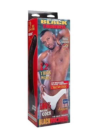 Zakrzywiony Penis Brązowy - Black Thunder - Vac-U-Lock Realistic Cock - 8180-01-BX