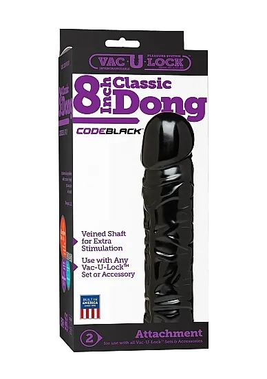 Czarne Gładkie Dildo Vac-U-Lock  - 1016-01-BX - CodeBlack - Classic Dong - 8"