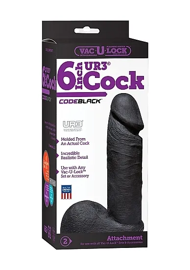 Mały Realistyczny Czarny Penis  + Jądra 1016-08-BX Vac-U-Lock - CodeBlack - Realistic UR3 Cock - 6" Cock