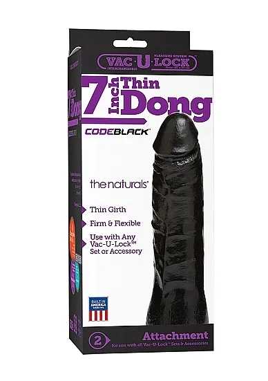 Średni Realistyczny Czarny Penis - 1016-02-BX Vac-U-Lock - CodeBlack - The Naturals - 7" Thin Dong