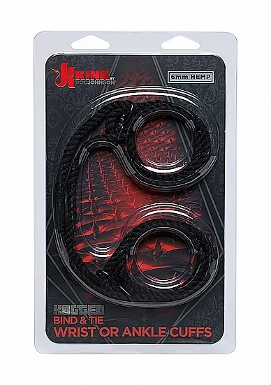 Lina Do Wiązania - Czarna 2404-61-CD - Hogtied - Bind & Tie - 6mm Hemp Wrist or Ankle Cuffs - Black