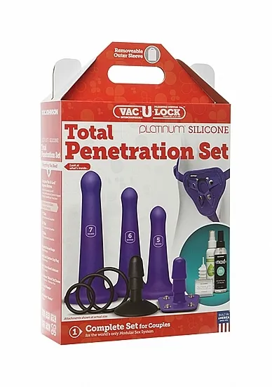ZESTAW AKCESORIÓW DO SEKSU ANALNEGO Fioletowy-1070-52-BX - Vac-U-Lock Platinumâ¢ Silicone Total Penetration Set - Purple