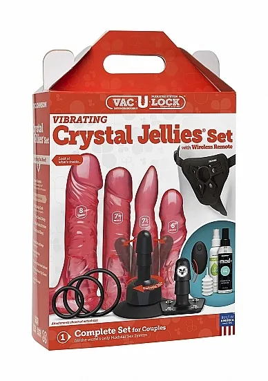 ZESTAW DO ZABAW EROTYCZNYCH STRAP-ON 1053-15-BX - Vibrating Crystal Jellies Set with Wireless Remote - Pink