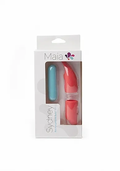 Sydney - różowy / turkusowy 10-funkcyjny wibrator ze stymulującymi nakładkami - MA333