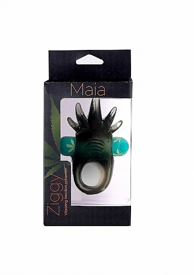 Ziggy - Pierścień wibracyjny w motywem liścia marihuany Zielony / Czarny MA1723