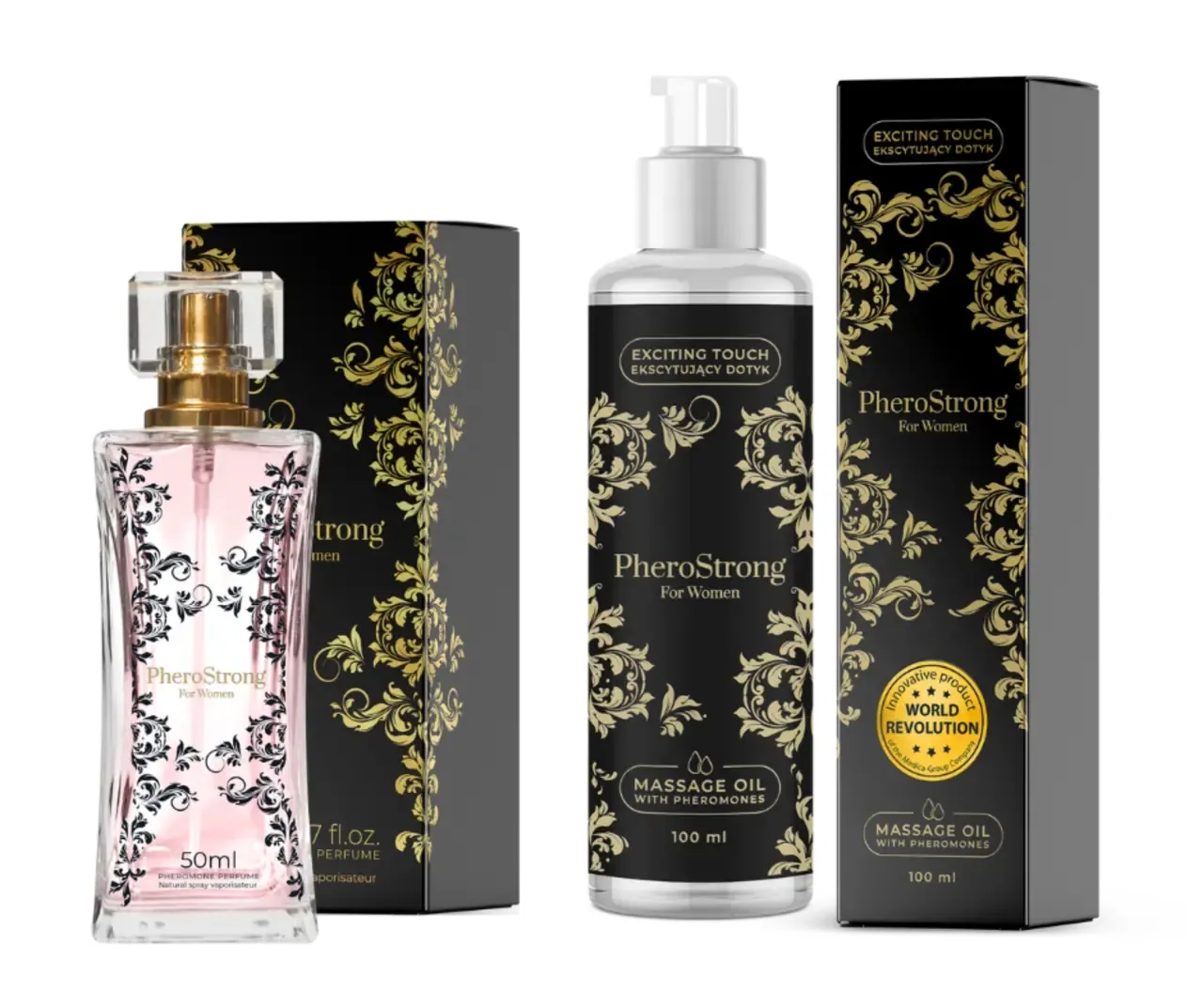PheroStrong Pheromone for Women Perfumy 50 ml + Olejek do ciała 100 ml ZESTAW