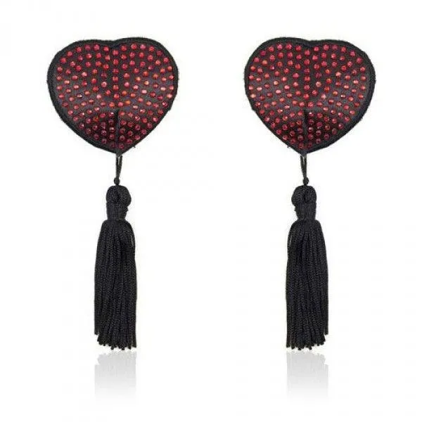 Bielizna-Heart shine nipples tassels (rosso)