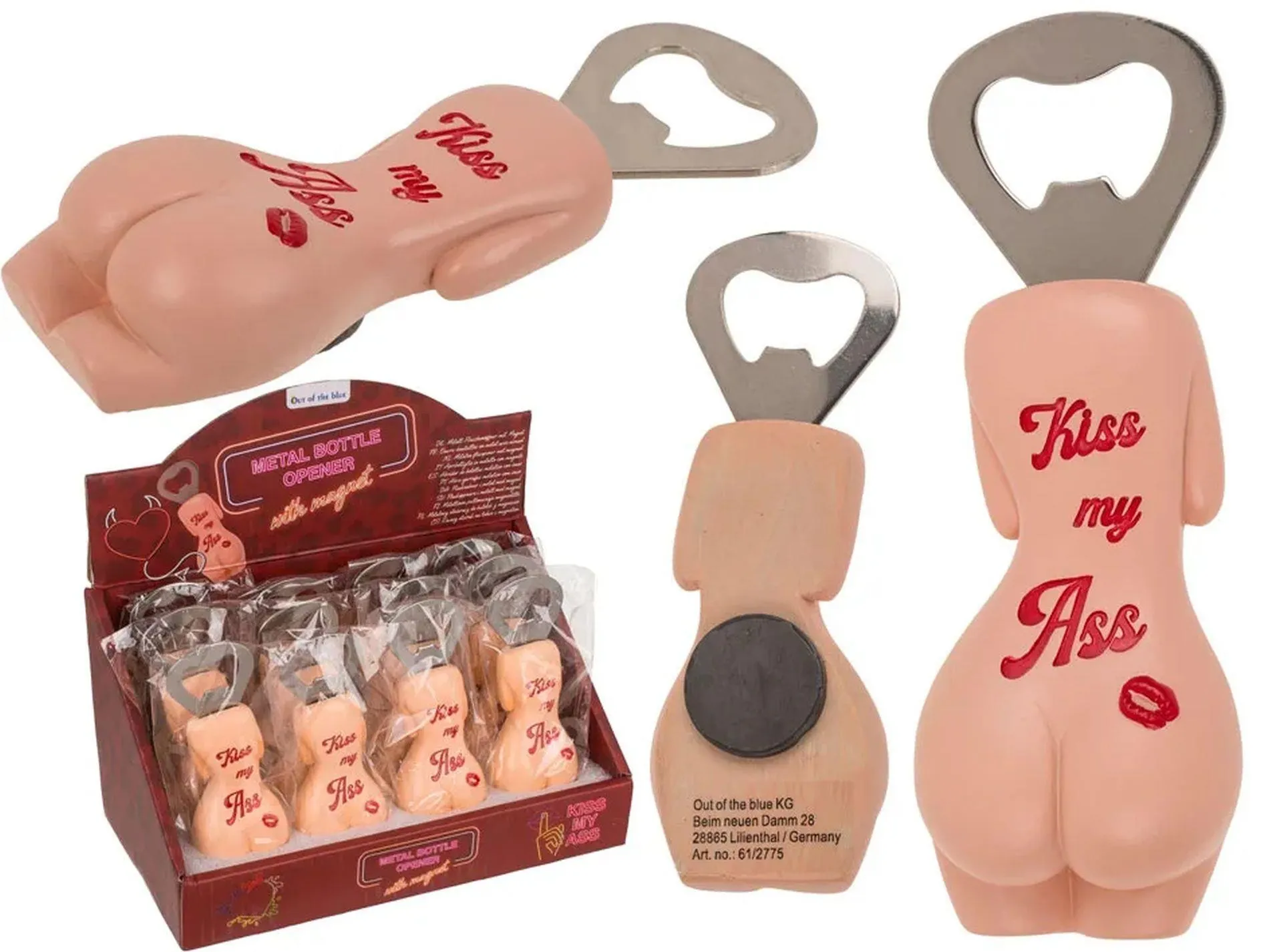 Metalowy Otwieracz do Butelek z Magnesem – Kiss My Ass