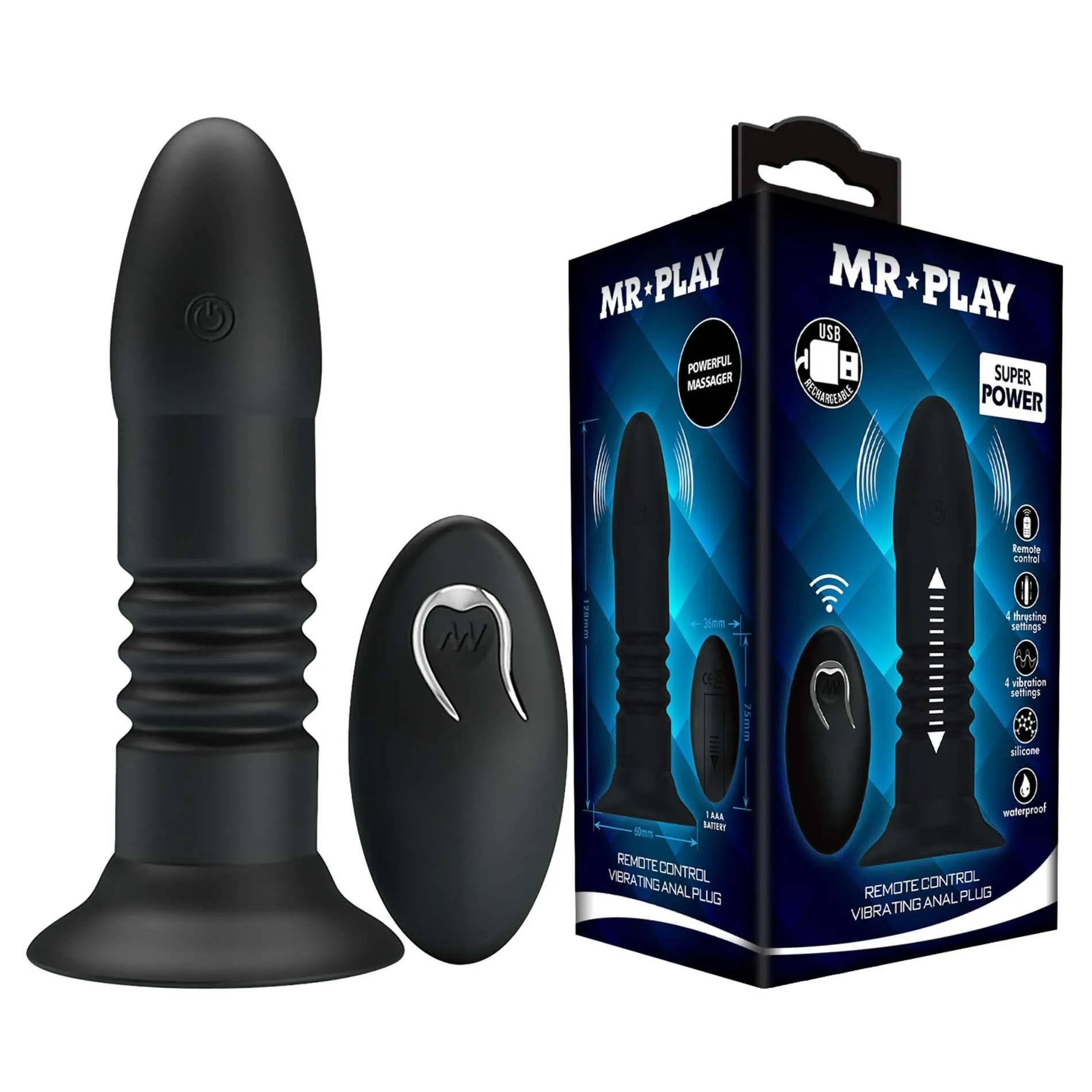 MR PLAY - VIBRATING ANAL PLUG 4 vibrations 4 thrusting Remote Control