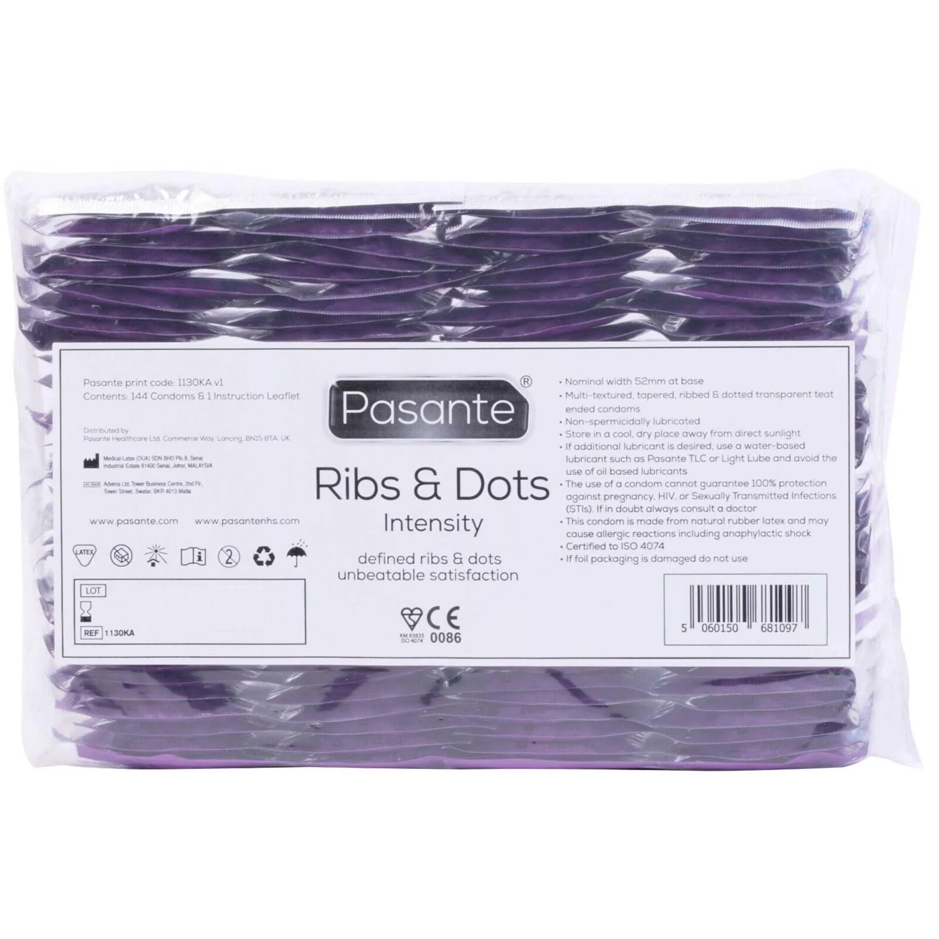 Pasante Ribs & Dots/Intensity Condoms Bulk Packs 144 pcs