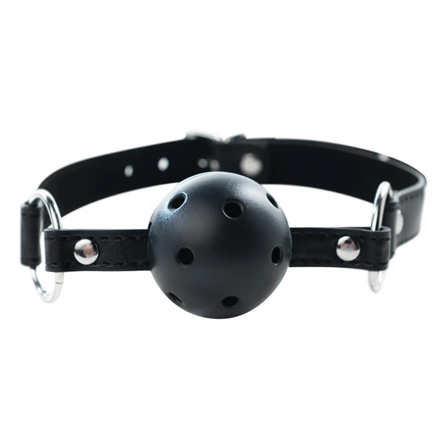 Black breathable ball gag with adjustable
strap.