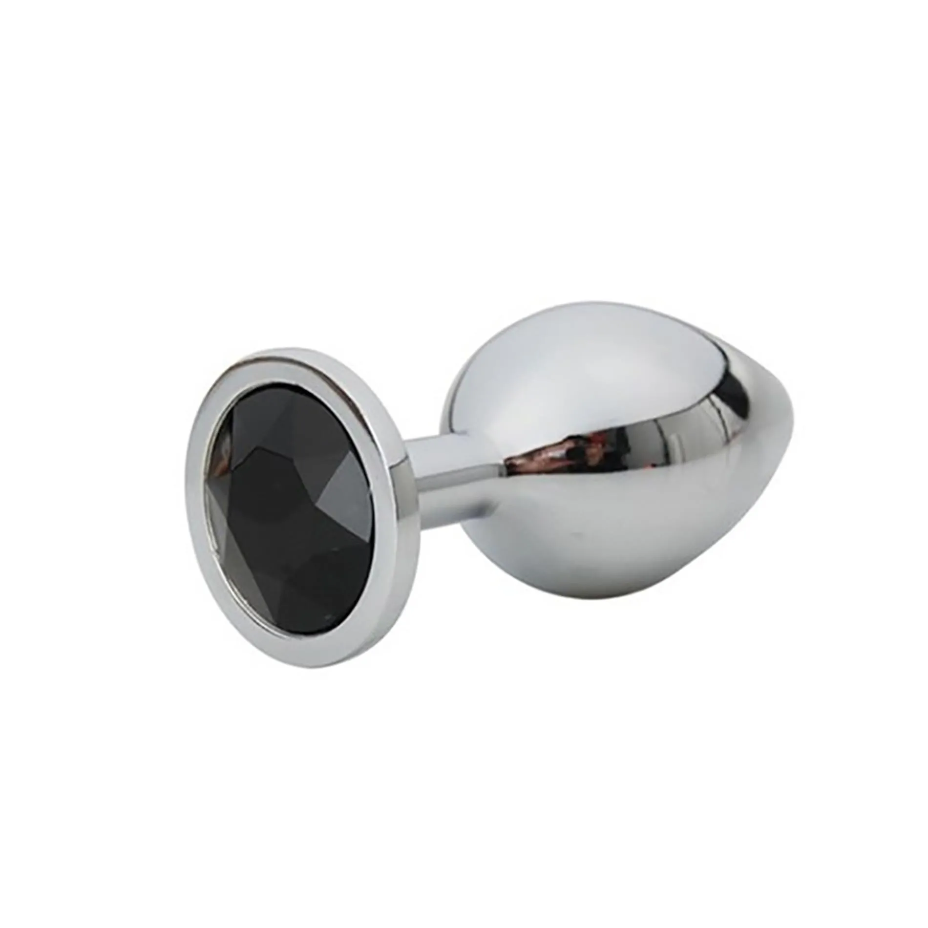 Silver Small Butt Plug with Black Diamond