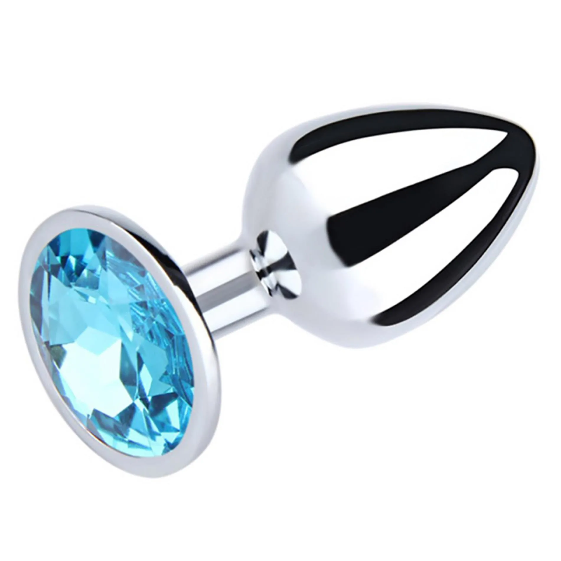 Silver Medium Butt Plug with Blue Diamond