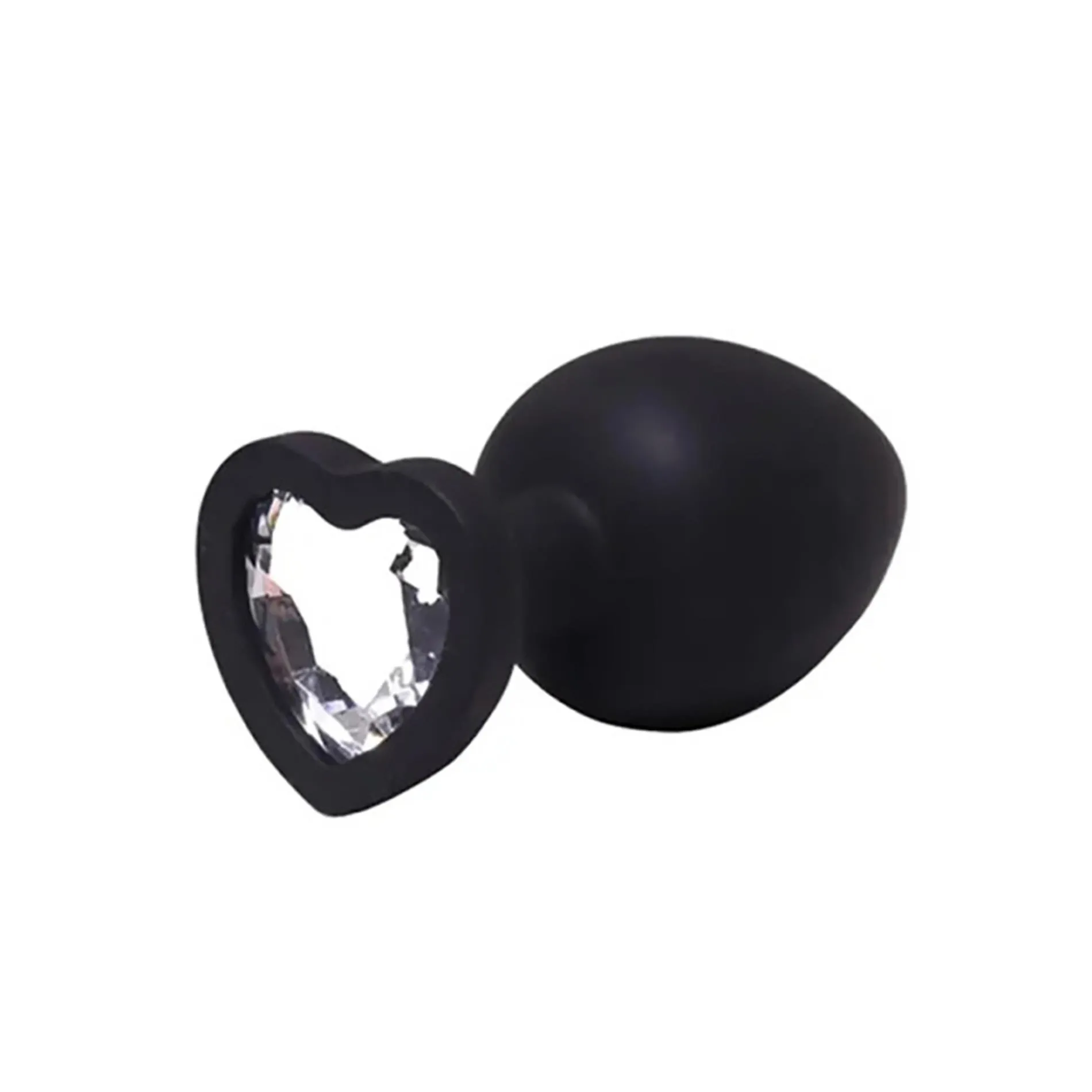 Black large heart-shaped butt plug with white crystal