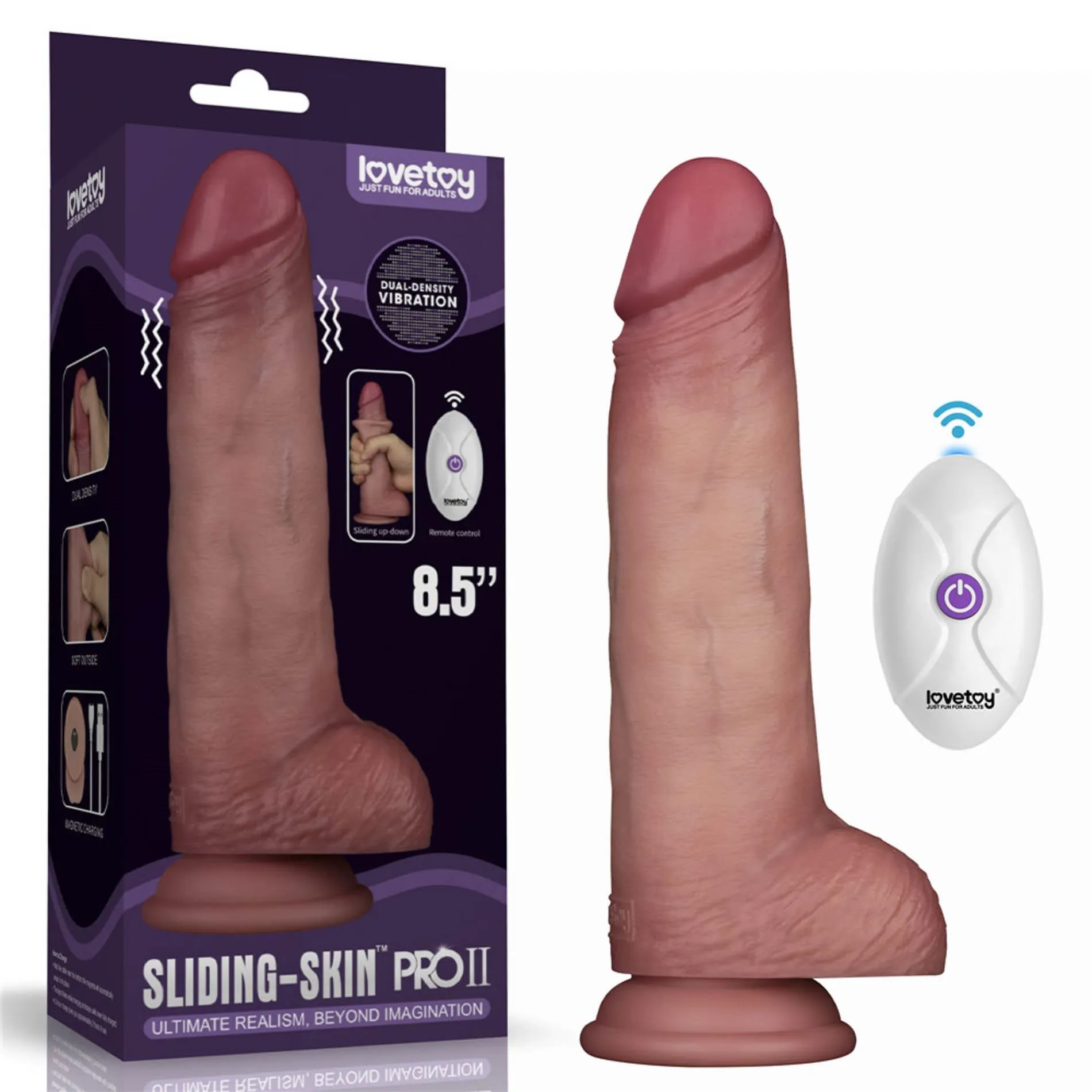8.5" Vibrating Sliding Skin Pro II Dual Layer Silicone Dong