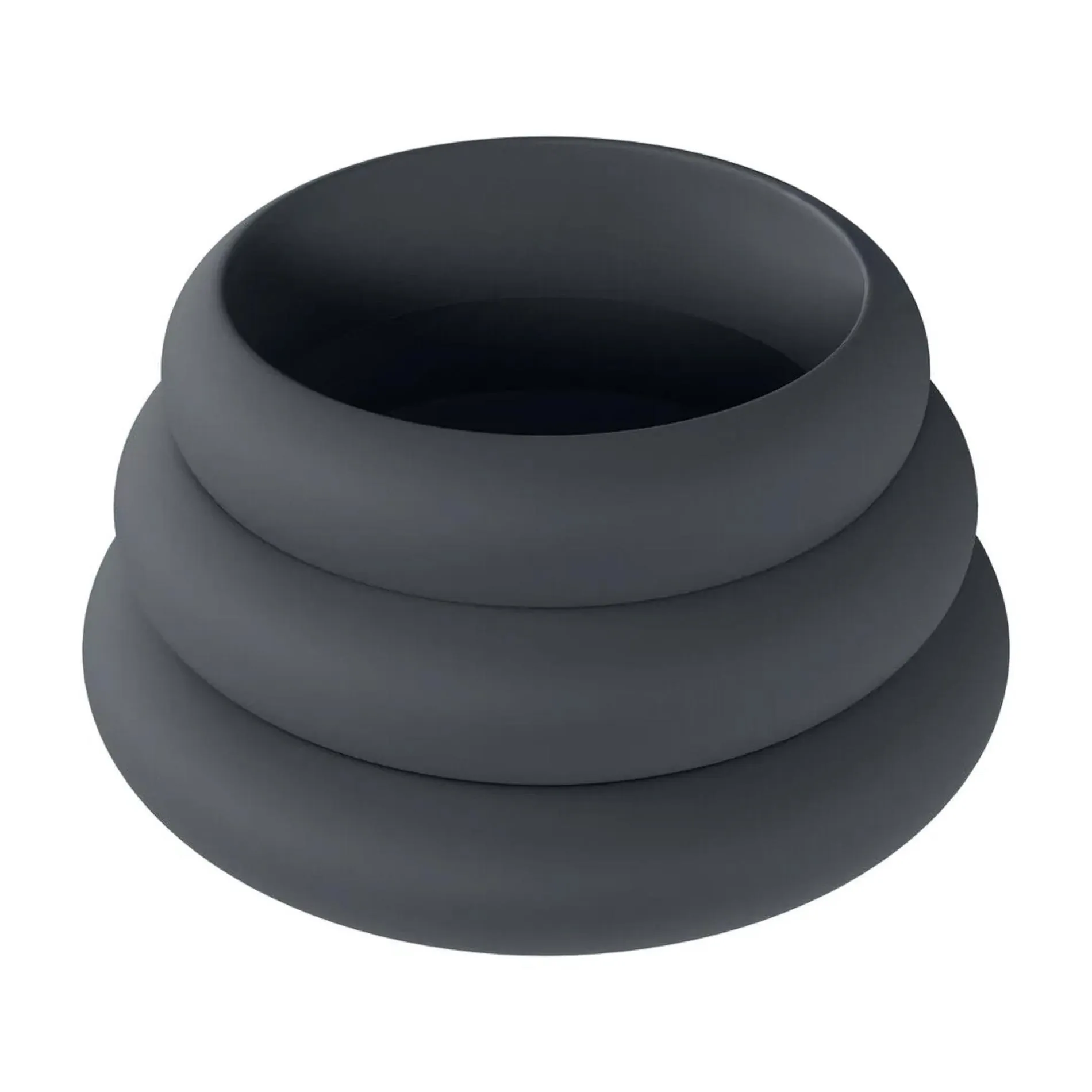Wide O Silicone Cockring Set of 3 - S/M/L - Black