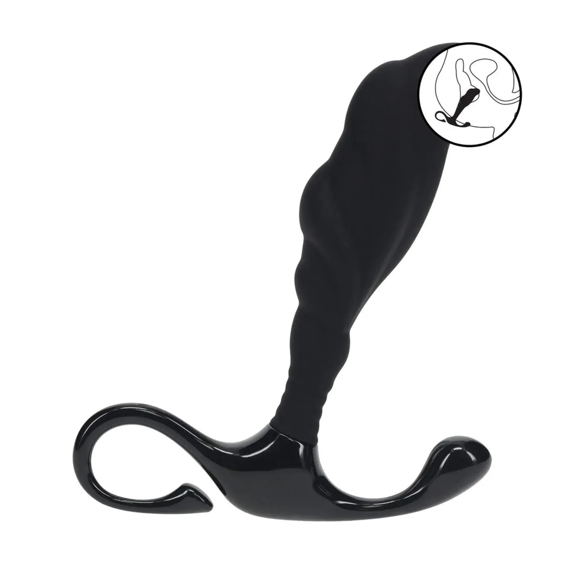Rippled with Hard Loop Silicone Prostate Massager - L - Black