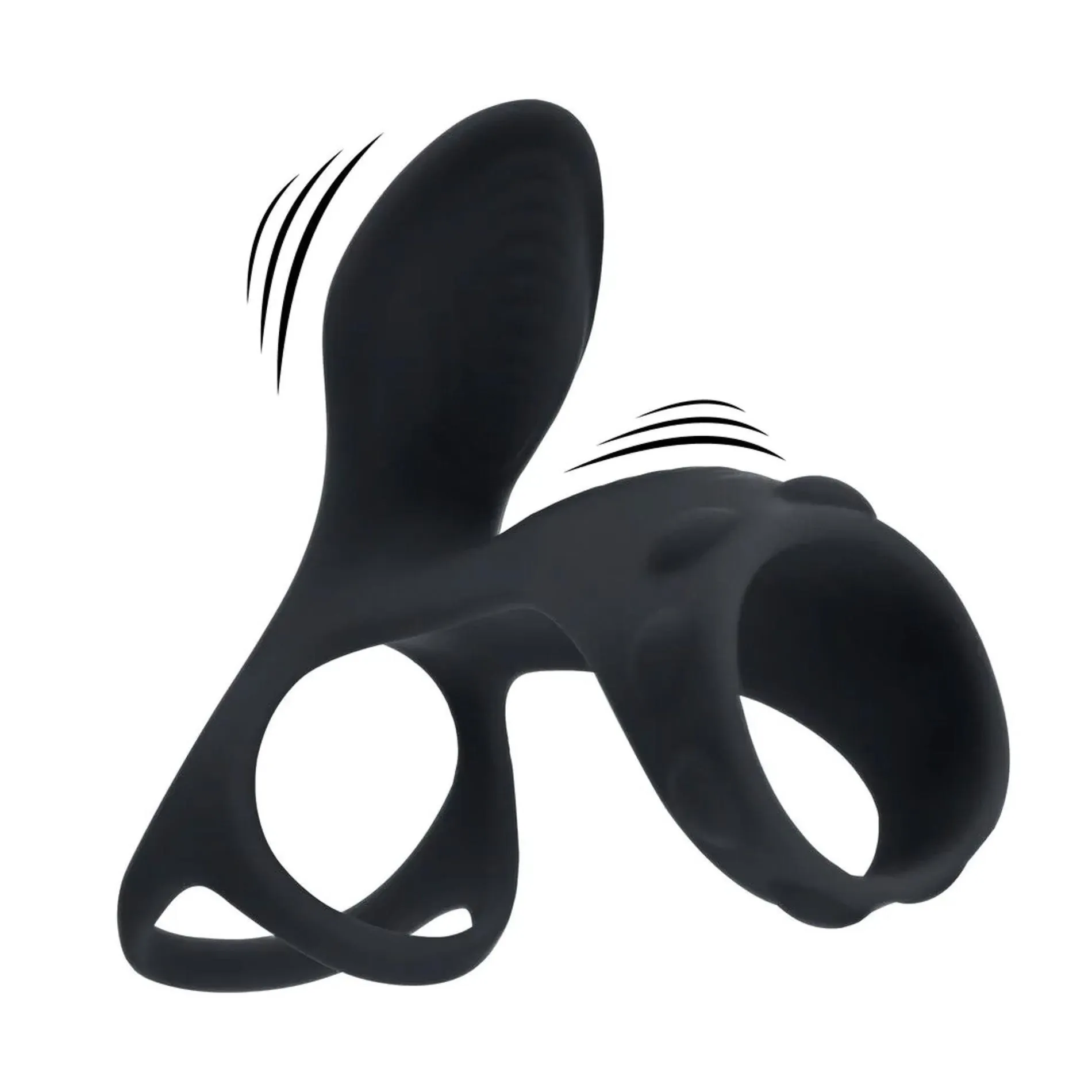 Vibrating Silicone Cock and Ball Ring with Shaft Loop - Black