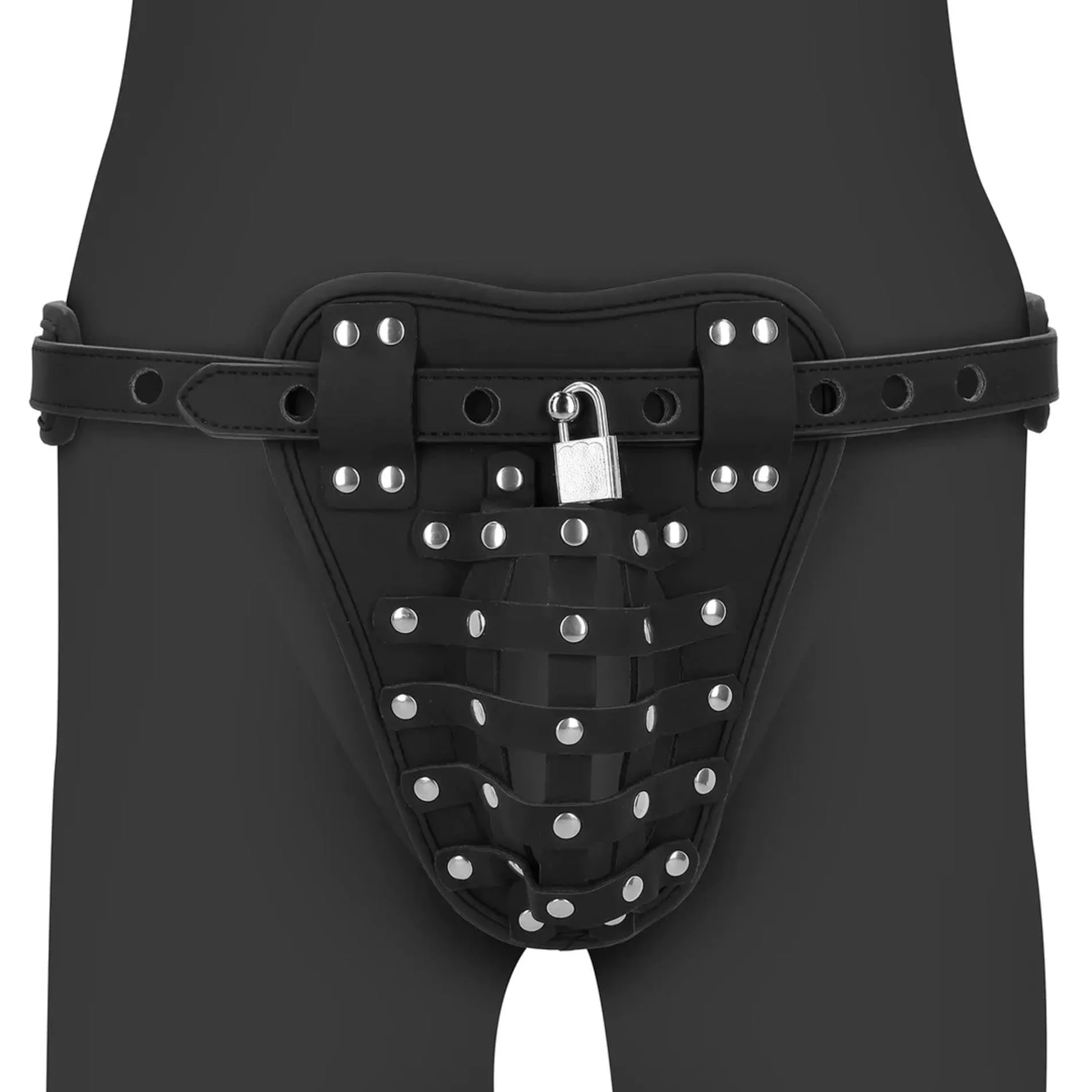 PU Leather Chastity Jock - Black